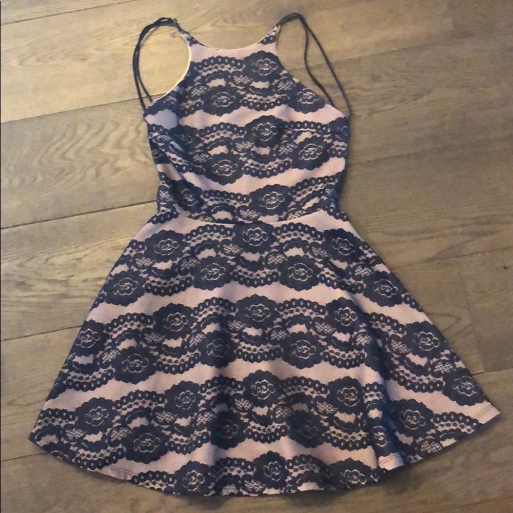 Nude and navy lace dress